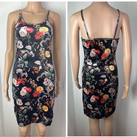 Don't Ask Why X American Eagle Floral Print 90s Style Velvet Bodycon Dress - Picture 12 of 12
